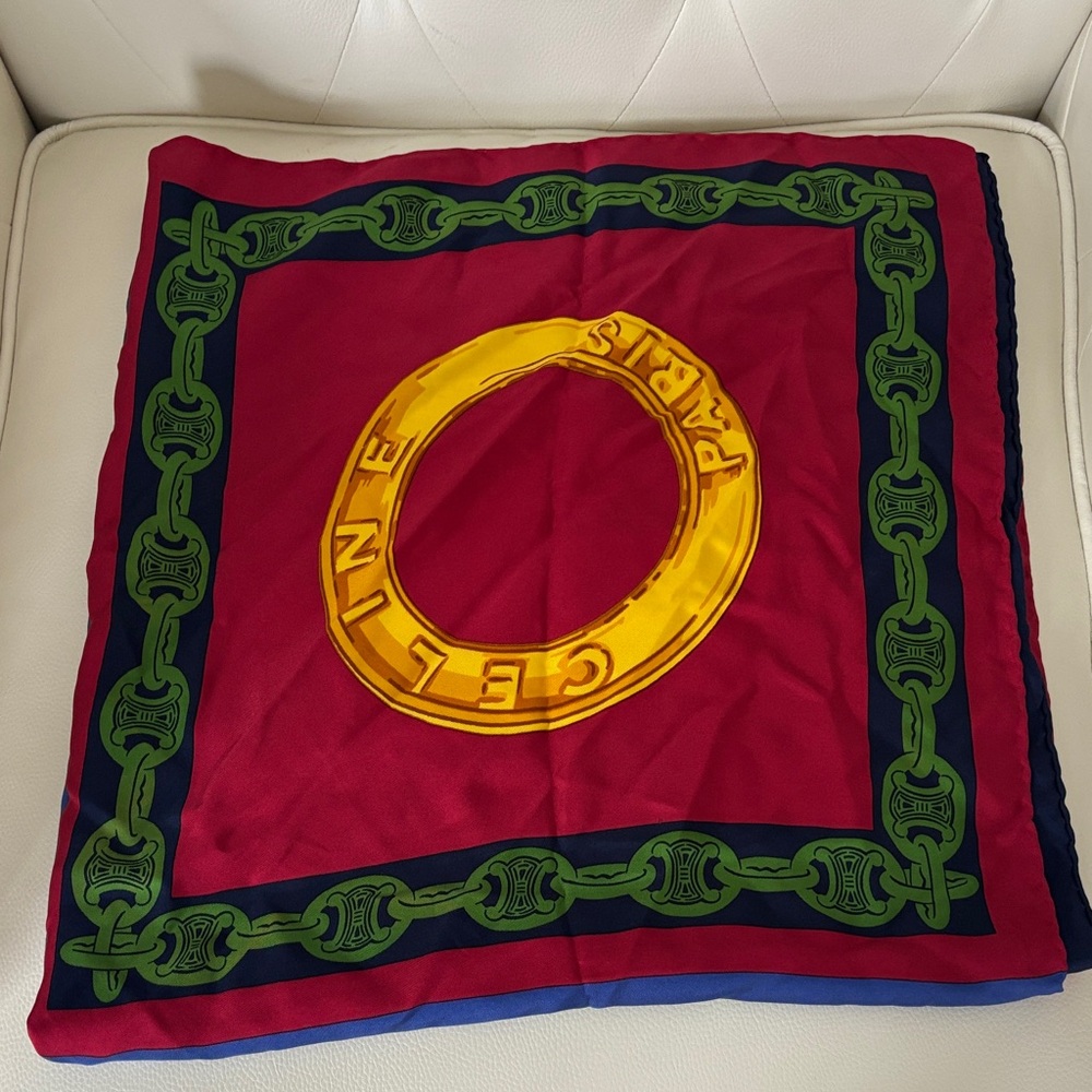 Celine Red and Blue Scarf with Gold Accents - Picture 6 of 8
